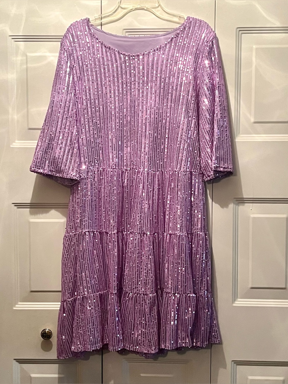 Pastel purple lavender sequin short sleeve party dress medium